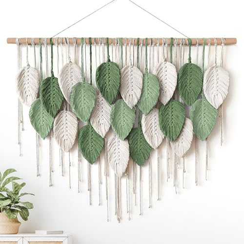 Weldomcor Large Macrame Wall Hanging, Boho Leaves Macrame Tapestry Wall Decor Handmade Woven Hanging Decor Chic Bohemian Wall Art Home Decoration for Bedroom Living Room Nursery Office 39W x 29.5L