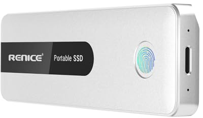 RENICE 512GB Externo SSD portátil, Type-C USB 3.2 Gen 2 Cifrado de Huella Dactilar Memoria de Estado sólido NVMe Externa hasta 1000 MB/s