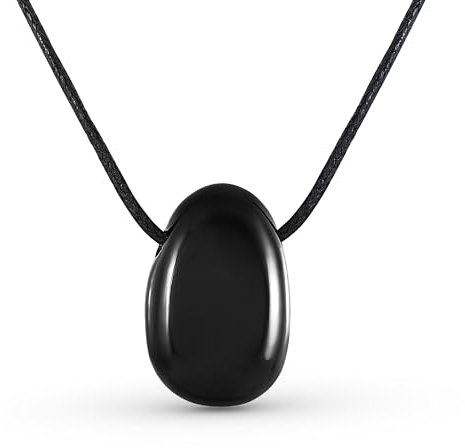 Generisch Edelstein Naturstein Heilstein Kette Anhänger Tropfen für Damen | Baumwollband 100cm lang | Chakra Yoga, Paar/Freundschafts/Partner Kette (Obsidian)