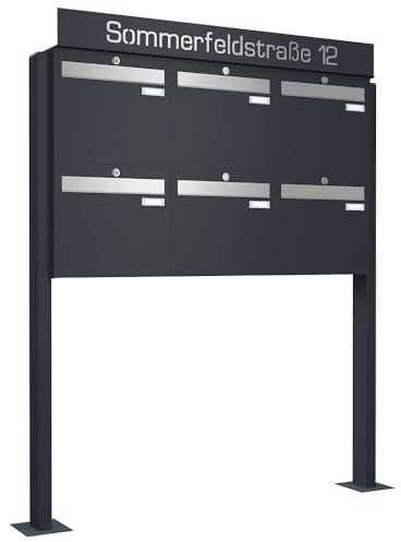 Frabox Briefkastenanlage 6fach Briefkasten personalisiert freistehend XXL Standbriefkasten RAL 7016 Postkasten zum Aufschrauben anthrazit-grau Mehrfamilienhaus ohne Zeitungsfach Made in Germany LUIS