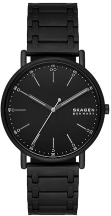 Skagen Signatur Herrklocka, kvartsurverk med läderarmband i rostfritt stål, Jet svart, 40MM