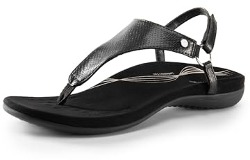 DREAM PAIRS Women's Flat Sandals Arch Support Orthopedic Comfortable Soft Cushion Summer T-Strap Walking Thong Sandals,Size 11,All Black,SDFS2407W
