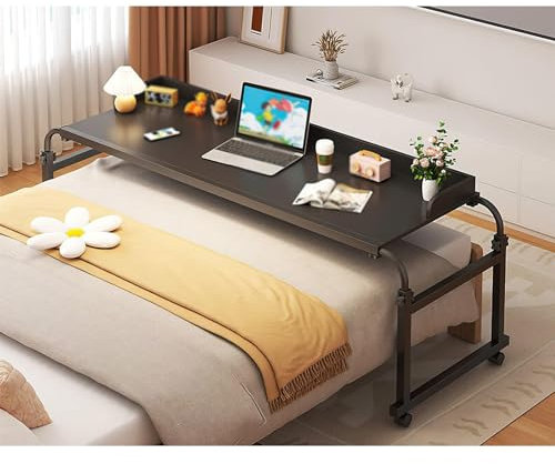 RCJCQSR Überbetttisch Mit Rollen, Steharbeitsplatz, Essenstablett, Höhenverstellbarer 65-95cm Computertisch, Rollender Medizinischer Tisch Für Twin/Full/Queen/King Size(Color:Schwarz)