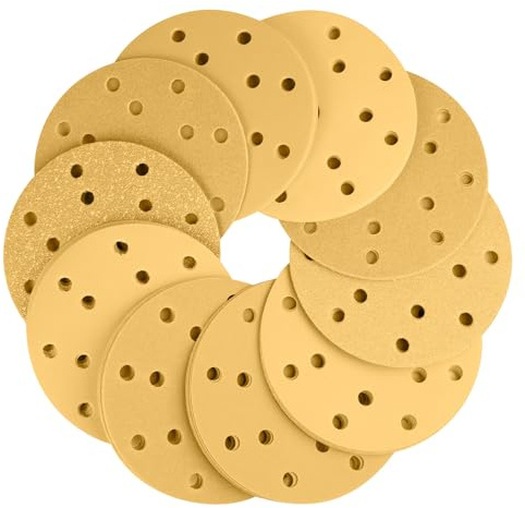 150 mm Schleifscheiben, 15,2 cm, 15 Loch, Klett-Schleifscheiben, 80, 120, 240, 400, 800, verschiedene Körnungen, Goldschleifpapier, 50 Stück, runde Keramik-Schleifpapierscheiben für Exzenterschleifer