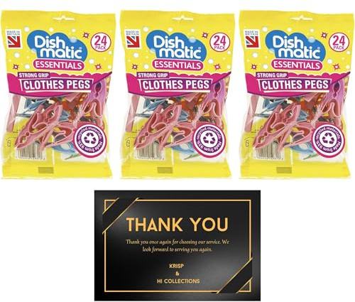 Strong Grip Clothes Pegs 48 Pack (3 x 24) – Recycled Plastic Washing Line Pegs – Heavy Duty, Weatherproof, Rust-Free Pegs for Indoor & Outdoor Use