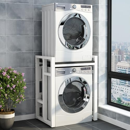 Kit de apilamiento para lavadora y secadora Ajustable Baño Bastidor Intermedio para Lavadora, Estante Ahorrador de Espacio para Lavadora Secadora, Lavadero Unidad de Almacenaje Sobre Lavadoras (Size