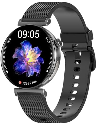 Knauermann PRO 3 Mini (2024) Schwarz - Gesundheitsuhr Smartwatch mit Telefoniefunktion - EKG + HRV und SOS Funktion - AMOLED Display - BT Bluetooth - Schlafapnoe - Silikonband Schwarz, 14-24, rund