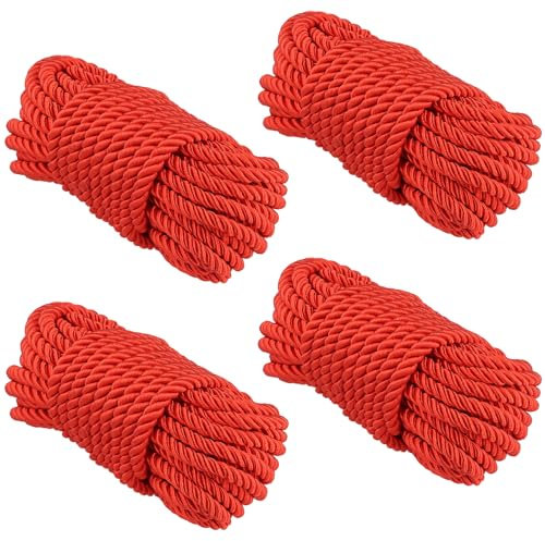 ZOENHOU 4 Pack 32 Feet 8 mm Red Cotton Rope, Soft Cotton Rope Durable Thick Rope Silk Rope, Multipurpose Braided Twisted Rope
