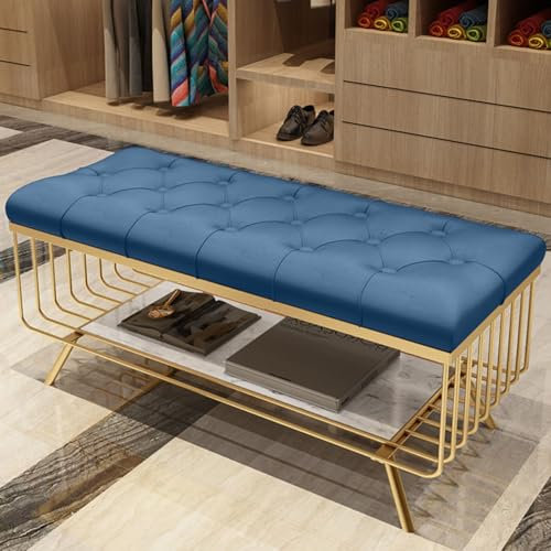 WEIDPHL Getuftete Bank, Gepolsterte Esszimmerbank Mit PU-Leder, Akzentbank Mit Fußstütze Aus Leder Für Schlafzimmer, Wohnzimmereingangsbereich, Flur,Dark Blue