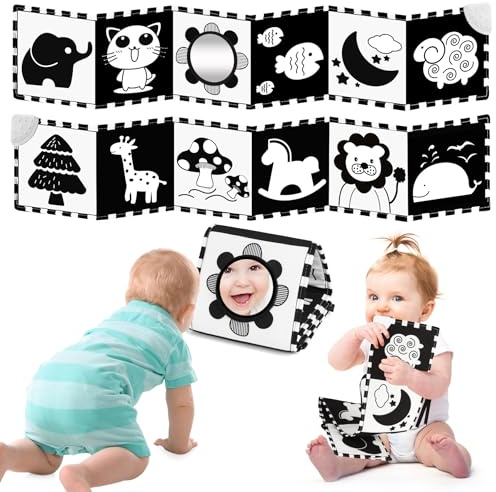 Black & White Babybuch Kontrastbuch Baby-Bilderbuch-Stoffbücher- Kontrast Baby Spielzeug 0 3 6 9 12 Monate,Neugeboren Babygeschenk