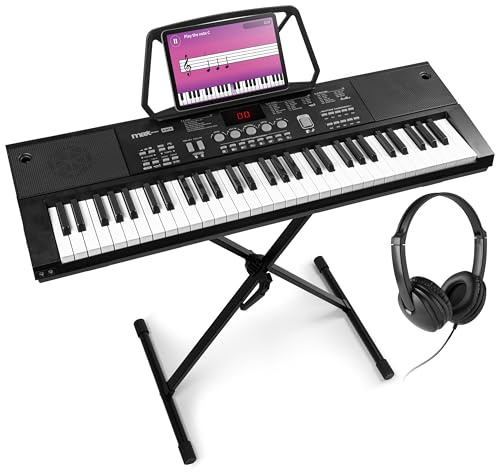MAX KB15 Keyboard Piano 61 Tasten mit Mikrofon 8h Akku | LCD Display, 6 Songs, 26 Klangarten, 8 Percussion, USB-C, Digital-Pianos, Kinderklavier, Digitalpiano, Einsteiger, Keybooard