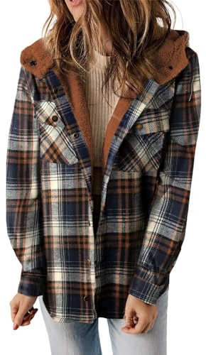 Holzfällerjacke Damen Mit Kapuze | Hemdbluse Damen Kariert Lang | Winterjacke Warm Gefüttert Fleecejacke Langarm Freizeitjacke Mit Taschen Plüschjacke Casual Steppjacke Wollfleece Outdoorjacke