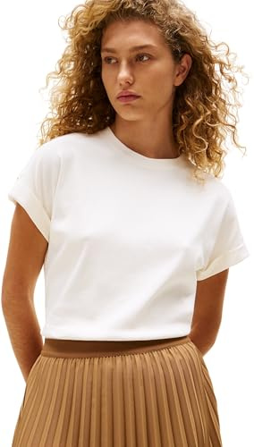 Tommy Hilfiger Donna T-Shirt Maniche Corte Gold Button con Scollo Rotondo, Bianco (Ivory Silk), M