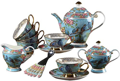 KXQYIKYI Service à café en Porcelaine Tendre de Style Pastoral Bleu de rêve, Service à thé de Style européen Phnom Penh, Ensemble de Tasses à thé de l'après-midi, cafetière, Ensemble de Tasses à café