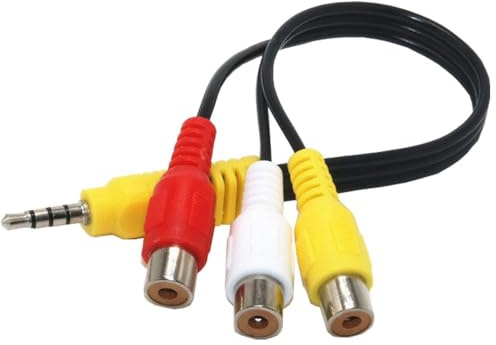 DXBNEZBC 3.5mm to 3 RCA AV Adapter Cable – 15cm Audio Video Splitter Lead, Male to Female Connector for Samsung TV, LCD, HDTV, Home Theater, DVD Players, and More