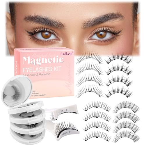 FADLASH Magnetic Eyelashes with Applicator Reusable Magnetic Lashes Natural Look 4 Pairs with Clamp No Glue Needed False Eyelashes Kit Easy to Wear (604+079+806+B7)