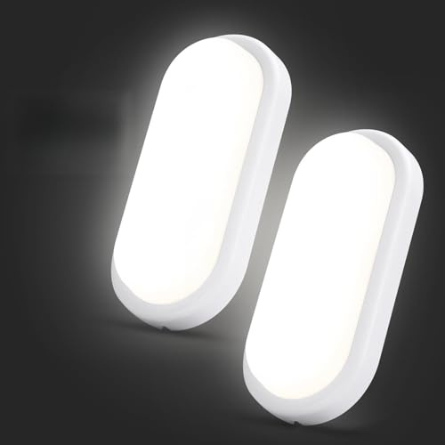 VivaLet 2 Piezas Luz con Sensor de Movimiento Exterior/Interior 18W 1800LM, Aplique Pared 4000K, Plafon LED Techo Ovalada IP54 Impermeable, Lampara Pared Blanca Para Balcones Cocina Baño Blanc Pasillo