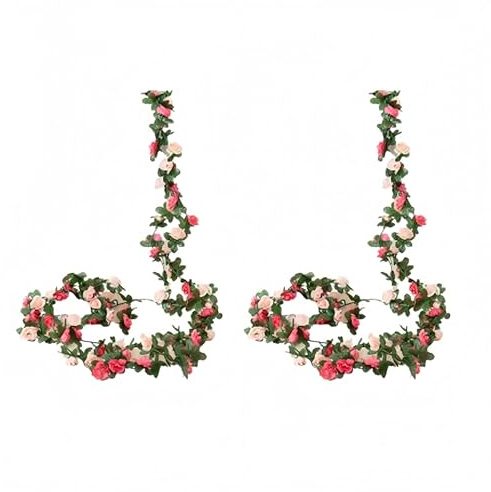 Toumett 2 Pack Artificial Rose Flower Garland Fake Rose,2.4m Artificial Flower Vine Hanging Rose Garlands,45 Simulated Roses,for Outdoor Indoor Wedding Wall Badroom Party Garden Craft Art Decoration