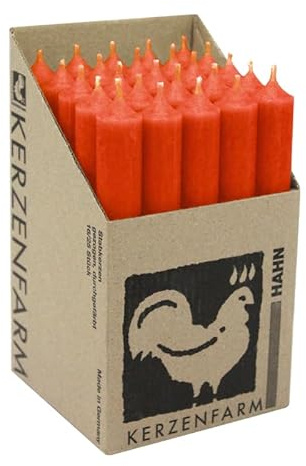 luterna Stabkerzen aus Paraffin, 180/22 mm, Neon-Orange, KERZENFARM HAHN, Brenndauer ca. 8h, 25 Stück pro Verpackung