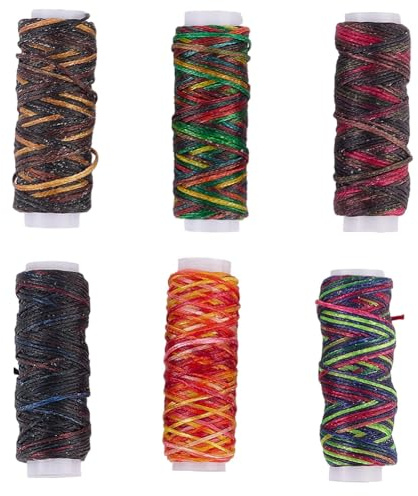 CABODYALS 6 Rotolo di 6 Colori 72M 1mm di Cordini in Cotone Cerato Corda Piatta in Cera per Perline Filo Rivestito per Braccialetti Cordino per Maglieria A Mano in Colori Misti per La Creazione di