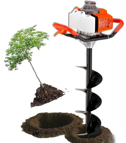 Glowdora Trivella A Benzina A 2 Tempi, Trivella A Benzina, 3 Tipi di Punte (100/150/200 Mm), 3 CV, profondità 80 Cm, Adatta per Piante da Giardino.,10cm（4in）