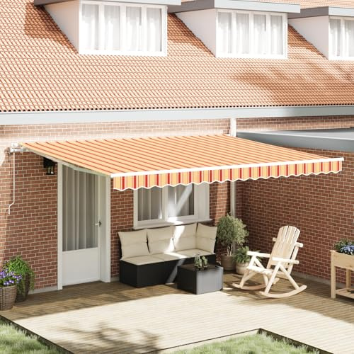 IKAYAA Toldo Motorizado 4.5 x 3 m, Toldo Electrico Exterior, Toldo Articulado Eléctrico con Mando a Distancia, Toldo Brazo Extensible para Terraza, Jardín, Amarillo y Naranja