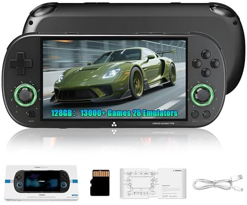 Trimui Smart Pro Retro Gaming Console 128GB, Portable Handheld Game Console with Built in 13000+ Video Games 26 Emulator, Linux Game System, 4.96 Inch Screen, 1280 x 720, 3D RGB Light Joystick (Black)