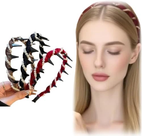 Damen Haarbänder mit Perlen - Hochkronen Haarreif für Damen, Elegante Haaraccessoires für Tag & Nacht, Vintage Haarschmuck für Hochzeit/Abend/Fest - Wellenform Haarband (3 Stück)