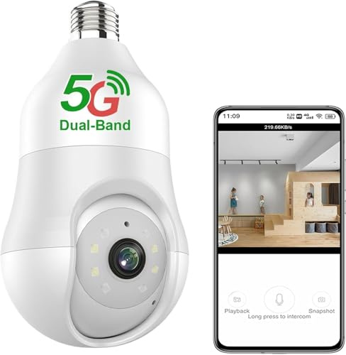 Telecamere di Sicurezza, Telecamera A Lampadina 5g WiFi E27 da 4 MP Zoom 5X Ai Tracciamento Automatico Umano Sicurezza Interna CCTV Sorveglianza Ptz Ip, 32g Card