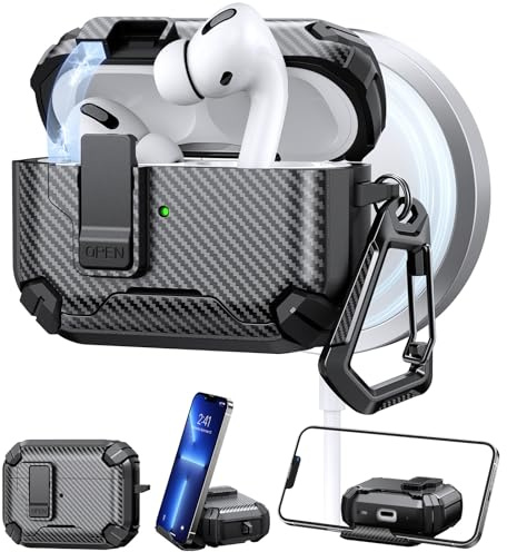 Adhiper Fodral för AirPods Pro 2 (2023/2022/2019), Skyddsfodral för AirPods Pro 2/1 Generationen, Stötsäkert TPU + PC Case med Karbinhake, Svart