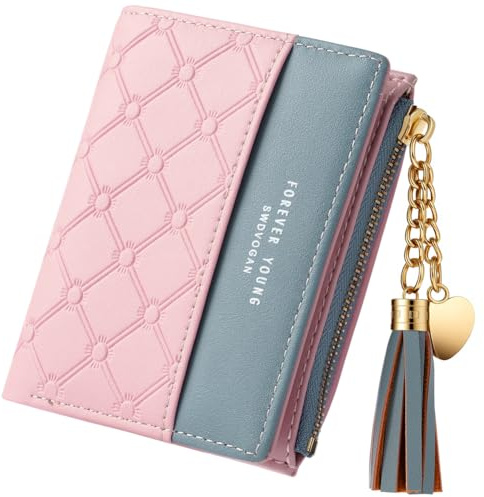 Adiwo Carteras de Mujer, Mini Cuero Monedero con Cremallera, Monedero Pequeño con RFID, Tarjetero con 5 Ranuras, Pequeño y Liviano, Diseño Minimalista, Fácil de Transportar