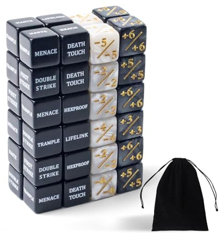 QUTHZZHY 48 stycken tärningar räknare MTG tärning D6 tärningsräknare Token Magic Dice lojalitet disk kompatibel med MTG kortspelstillbehör (pärlemorkorn svart och vit)