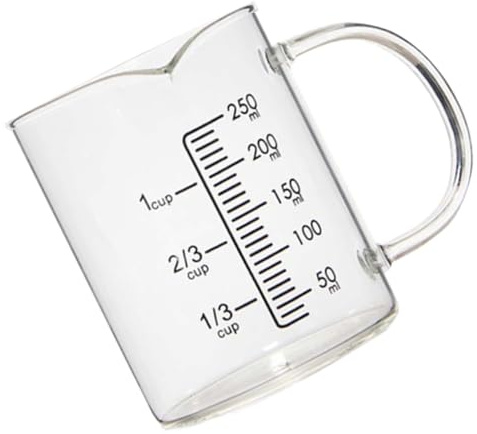 Toyvian Taza Medidora de Vidrio con Vertedor Base Estable Resistente y Duradera para Leche y Cocina para Cumpleaños y Banquetes