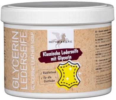 Bense & Eicke Glycerin Lederseife – Hoher Glycerinanteil - reinigt, pflegt und konserviert - stark rückfettend - für Sattel, Zaumzeug, Stiefel, Autositze, Ledersofa, 500g