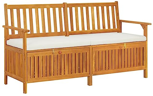 Frdhee Außenbank Sitzbank, Truhenbank mit Kissen 148 cm Massivholz Akazie für Garten Terrasse Balkon