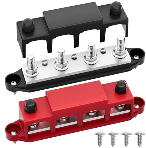 Joinfworld Bus Bar 12v 250A Power Distribution Block 4 x 5/16(M8) Studs | Busbar 12 Volt for Automotive Boat RV Solar - Negative&Positive
