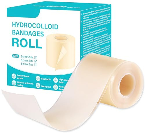 Hydrocolloid Roll,5cmx200cm,Rouleau Pansement Hydrocolloïde Imperméable Adhésif pour Soins des Plaies, Pansement Cicatrisant Ampoule Respirante pour Coupure, L’égratignure, Acné cassée,Stérile
