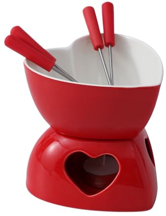 BommFu Ceramic Mini Fondue Mug Set - With Forks & Tea Light For Chocolate & Dessert