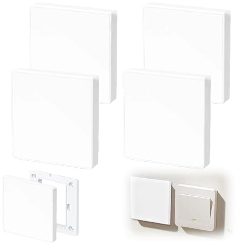 4 Stück Blind-Wandplatte 9x9.4 cm 10mm hoch,Blind-Wandplatte,Kunststoff Schraubenlos Blanko Ein-Gang Steckdosenabdeckung Weiß für ungenutzte Steckdosen und Schalter, weiß