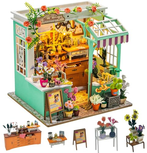 CUTEROOM Casa delle bambole in miniatura fai da te con funzione NFC, kit modello in legno con LED, modello di serra in miniatura, set mondo in miniatura, set fai da te per adulti