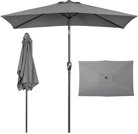 Avestar Sonnenschirm Balkon 212 x 134 cm Rechteckig mit Kurbel – Klappbar, Kippbar, Wasserdicht und mit UV-Schutz, Gartenschirm für Terrasse, Balkon, Pool und Hinterhof, ohne Ständer, Grau