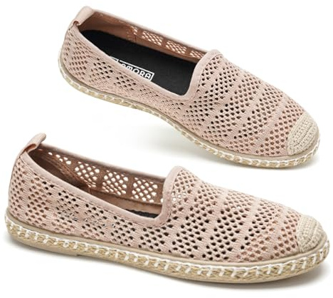 GLAMORA Alpargatas Mujer Caladas Slip On Punto Transpirable Zapato Plano Ligero Flexible Suela Goma Efecto Esparto Crochet Puntera Cerrada Comodo Verano Sin Cordones pk-37