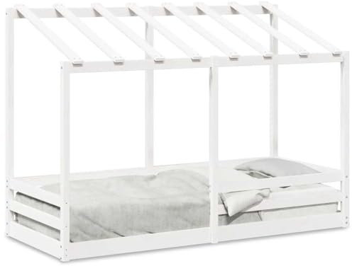 HFXHIJXQ Kinderbett mit Dach 90x190 cm Massivholz Kiefer Weiß Modernes Design Robuste Lattenunterstützung Spielbett für Mädchen und Jungen ab 4 Jahren für Schlafzimmer und Gästezimmer