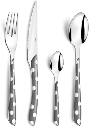 AMEFA - Ménagère 16 couverts de table pour 4 personnes - Eclat Pois - Acier inoxydable 18/0, Finition Brillante - Gris