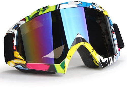 Motorradbrille, ATV, Motocross, Schutzbrille, Anti-UV, staubdicht, Anti-Beschlag-Schutzbrille, Jugendbrille, Rennbrille mit verstellbarem Riemen, Farblinse (gelb)