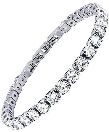 JEROOT Magnetisches Armband aus Titanstahl für Damen, Verschluss Edelstahl Armband Magnet 5mm Blau Zirkonia magnetisches Armband mit starken Magneten für Frauen, Energetix Magnetschmuck 3500 Gauss