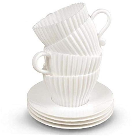 BYFRI 4pcs Silicone Cupcake Cups Muffin Baking Cake Tea Saucers Teacup Mold Mould + 4pcs Saucers