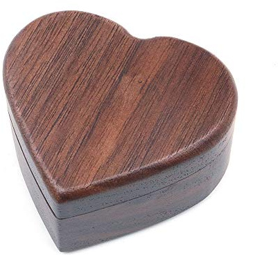 Shiwaki 5,5 cm x 6 cm x 3,2 cm svart valnöt trä förlovningsringbox, massivt trä hjärtformad ringlåda för förslag bröllop - valnötträ