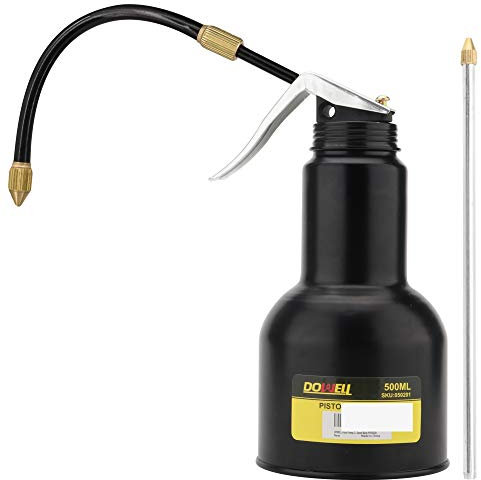 DOWELL Pistolenpumpe Öler Ölpumpen Metallöldose Schmierölpistole mit geradem flexiblem Auslauf (500ml, Schwarz)