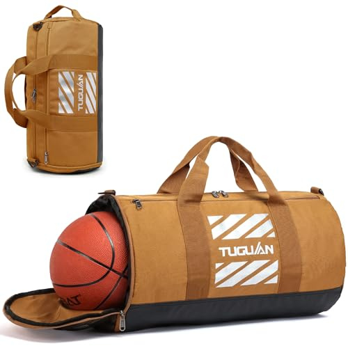 TUGUAN Borsone Palestra Uomo 40L Borsa Palestra Piccola con Scomparto Scarpe e Tasca Umida Borsa Sportiva Viaggio Tutto in Uno da Sport, Fitness, Piscina, Marrone